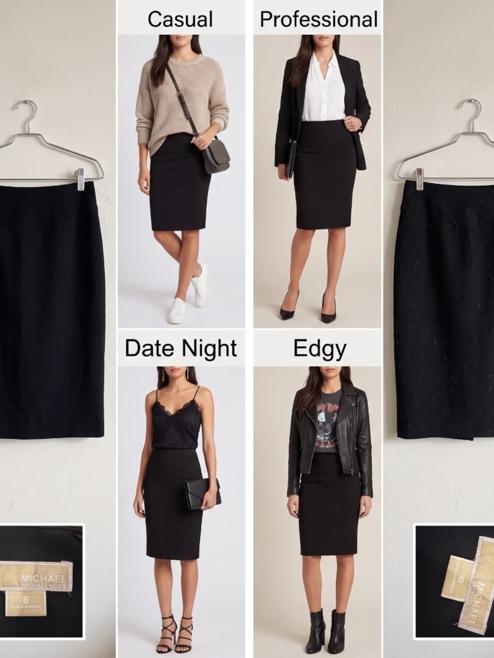 MICHAEL KORS Black Wool Pencil Skirt | Structured & Professional | Size 8